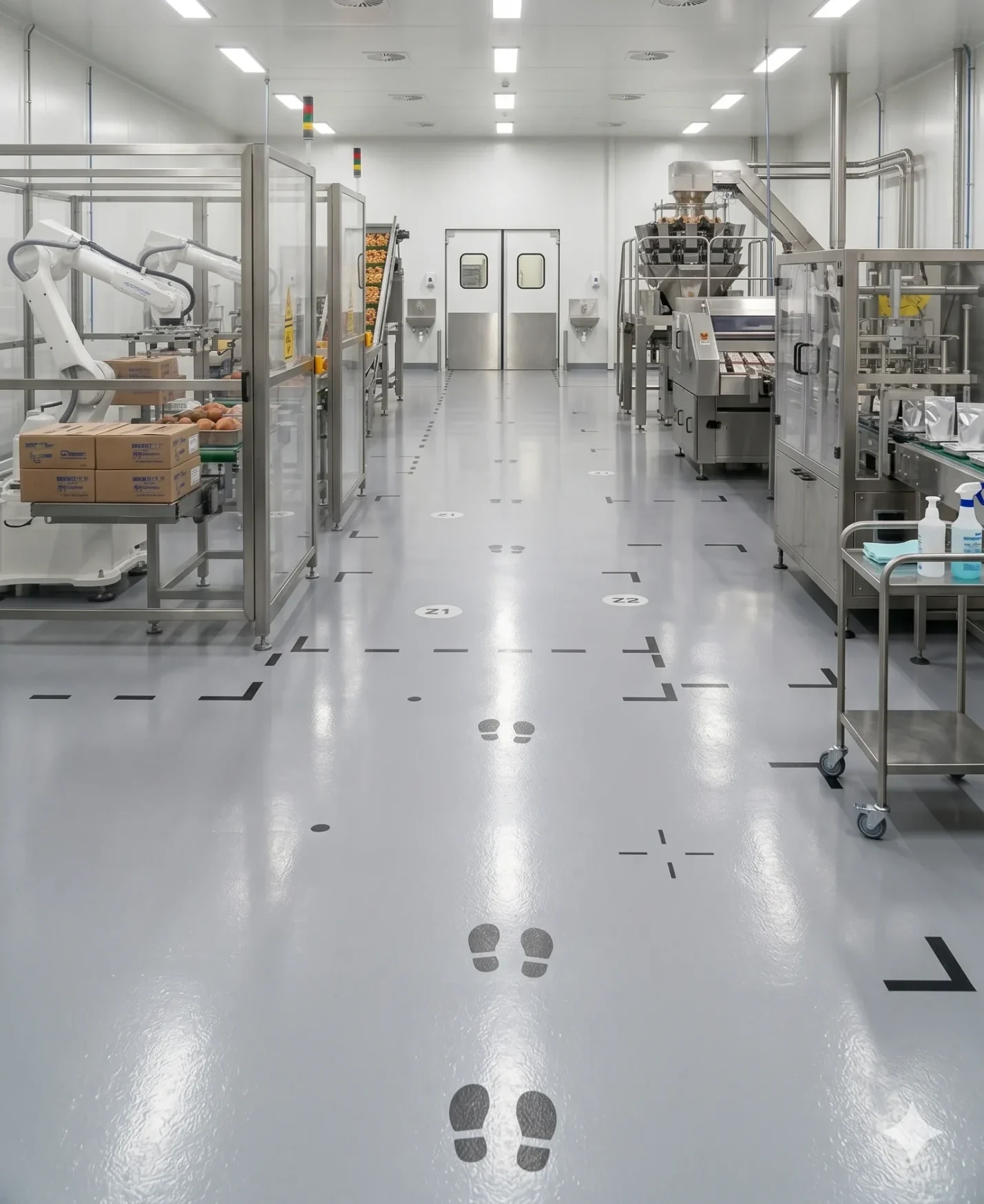 Marquage au sol de sécurisation dans une usine agroalimentaire